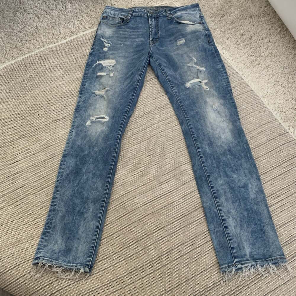 American Eagle Jeans Mens Sz 33x32 Extreme-Flex SLIM Fit Distressed Denim Skinny